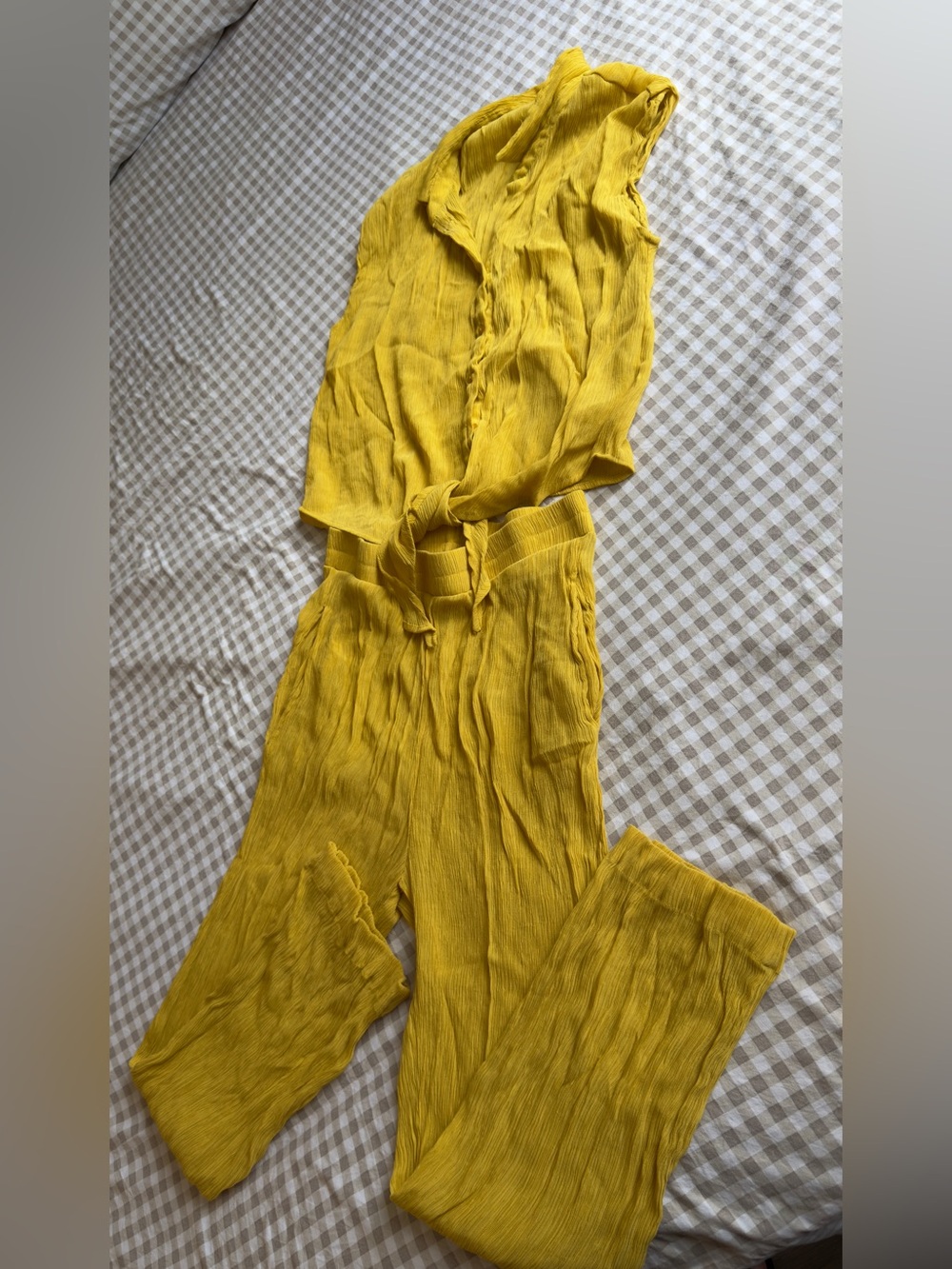 Sleeveless Yellow Tie-Waist Jumpsuit